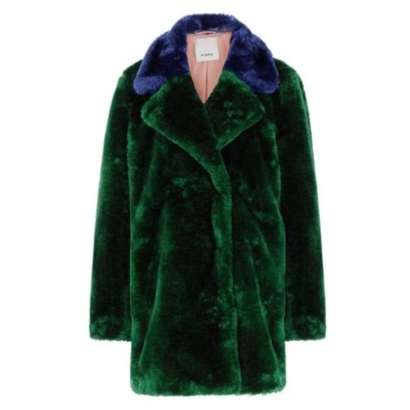 PINKO Stendino Colorblock Faux Fur Double Breasted Coat